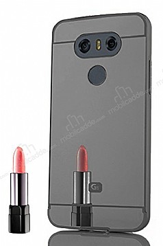 Eiroo Mirror LG G6 Metal Kenarl Aynal Siyah Rubber Klf