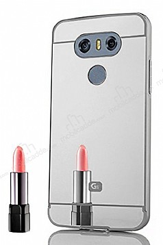 Eiroo Mirror LG G6 Metal Kenarl Aynal Silver Rubber Klf