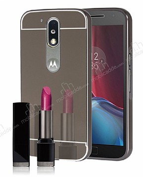 Eiroo Mirror Motorola Moto G4 / G4 Plus Metal Kenarl Aynal Siyah Rubber Klf