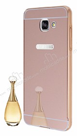 Eiroo Mirror Samsung Galaxy A3 2016 Metal Kenarl Aynal Rose Gold Rubber Klf