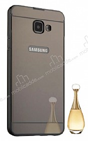 Eiroo Mirror Samsung Galaxy A3 2017 Metal Kenarl Aynal Siyah Rubber Klf