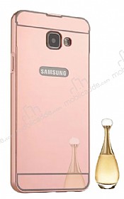 Eiroo Mirror Samsung Galaxy A3 2017 Metal Kenarl Aynal Rose Gold Rubber Klf