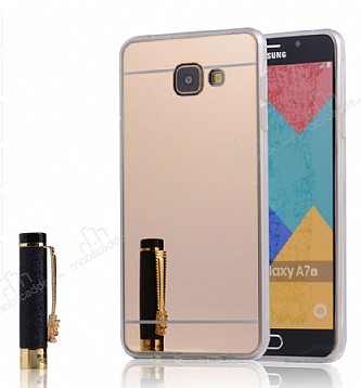 Eiroo Mirror Samsung Galaxy A5 2016 Silikon Kenarl Aynal Gold Rubber Klf