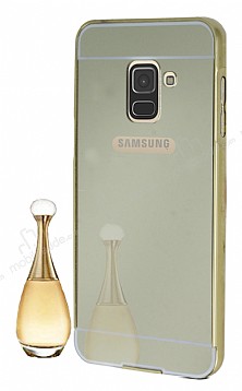 Eiroo Mirror Samsung Galaxy A8 2018 Metal Kenarl Aynal Gold Rubber Klf