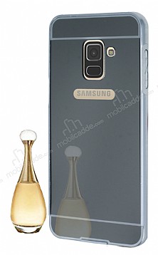 Eiroo Mirror Samsung Galaxy A8 2018 Metal Kenarl Aynal Silver Rubber Klf