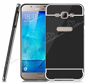 Eiroo Mirror Samsung Galaxy A8 Metal Kenarl Aynal Siyah Rubber Klf