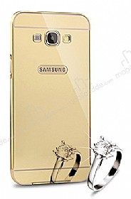 Eiroo Mirror Samsung Galaxy A8 Metal Kenarl Aynal Gold Rubber Klf