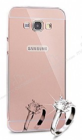 Eiroo Mirror Samsung Galaxy A8 Metal Kenarl Aynal Rose Gold Rubber Klf