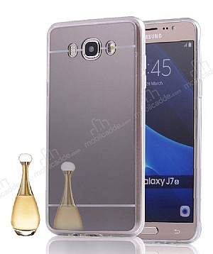 Eiroo Mirror Samsung Galaxy A8 Silikon Kenarl Aynal Siyah Rubber Klf