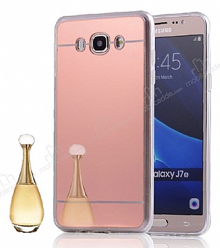 Eiroo Mirror Samsung Galaxy A8 Silikon Kenarl Aynal Rose Gold Rubber Klf