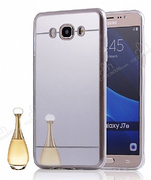 Eiroo Mirror Samsung Galaxy A8 Silikon Kenarl Aynal Silver Rubber Klf