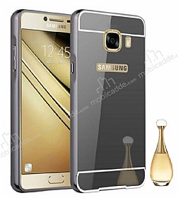 Eiroo Mirror Samsung Galaxy C5 Metal Kenarl Aynal Siyah Rubber Klf
