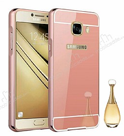Eiroo Mirror Samsung Galaxy C5 Metal Kenarl Aynal Rose Gold Rubber Klf