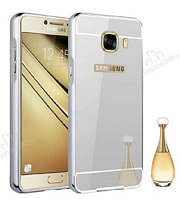 Eiroo Mirror Samsung Galaxy C5 Metal Kenarl Aynal Silver Rubber Klf