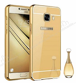 Eiroo Mirror Samsung Galaxy C5 Metal Kenarl Aynal Gold Rubber Klf