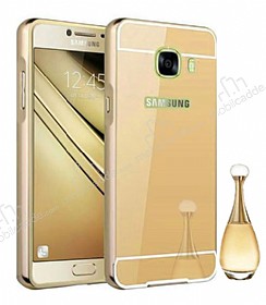 Eiroo Mirror Samsung Galaxy C7 SM-C7000 Metal Kenarl Aynal Gold Rubber Klf
