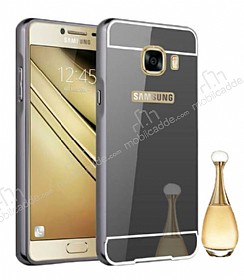 Eiroo Mirror Samsung Galaxy C7 SM-C7000 Metal Kenarl Aynal Siyah Rubber Klf