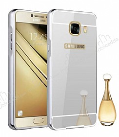 Eiroo Mirror Samsung Galaxy C7 SM-C7000 Metal Kenarl Aynal Silver Rubber Klf