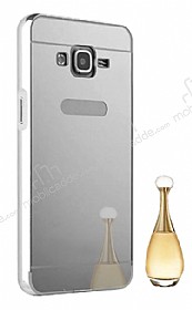 Eiroo Mirror Samsung Galaxy Grand Prime / Prime Plus Metal Kenarl Aynal Silver Rubber Klf