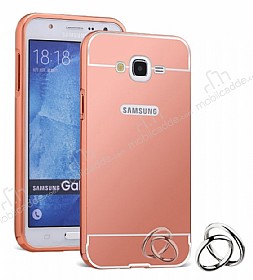 Eiroo Mirror Samsung Galaxy J2 Metal Kenarl Aynal Rose Gold Rubber Klf