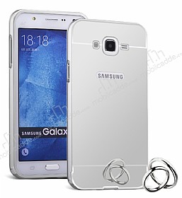 Eiroo Mirror Samsung Galaxy J2 Metal Kenarl Aynal Silver Rubber Klf