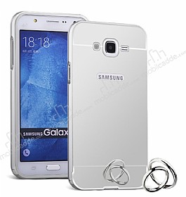 Eiroo Mirror Samsung Galaxy J5 Metal Kenarl Aynal Silver Rubber Klf
