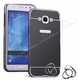 Eiroo Mirror Samsung Galaxy J7 2016 Metal Kenarl Aynal Siyah Rubber Klf