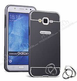 Eiroo Mirror Samsung Galaxy J7 / Galaxy J7 Core Metal Kenarl Aynal Siyah Rubber Klf