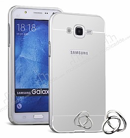 Eiroo Mirror Samsung Galaxy J7 / Galaxy J7 Core Metal Kenarl Aynal Silver Rubber Klf