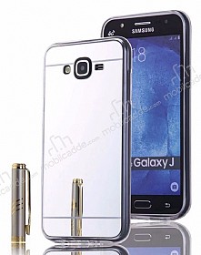 Eiroo Mirror Samsung Galaxy J7 / Galaxy J7 Core Silikon Kenarl Aynal Silver Rubber Klf