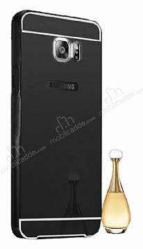 Eiroo Mirror Samsung Galaxy Note 5 Metal Kenarl Aynal Siyah Rubber Klf