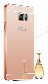 Eiroo Mirror Samsung Galaxy Note 5 Metal Kenarl Aynal Rose Gold Rubber Klf