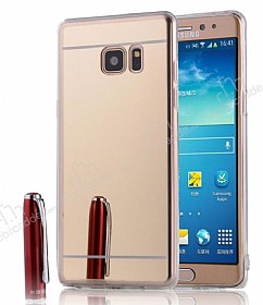 Eiroo Mirror Samsung Galaxy Note 5 Silikon Kenarl Aynal Gold Rubber Klf