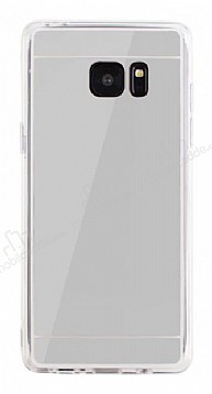 Eiroo Mirror Samsung Galaxy Note FE Silikon Kenarl Aynal Silver Rubber Klf