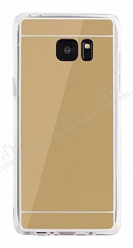 Eiroo Mirror Samsung Galaxy Note FE Silikon Kenarl Aynal Gold Rubber Klf