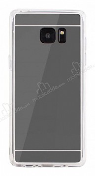 Eiroo Mirror Samsung Galaxy Note FE Silikon Kenarl Aynal Siyah Rubber Klf