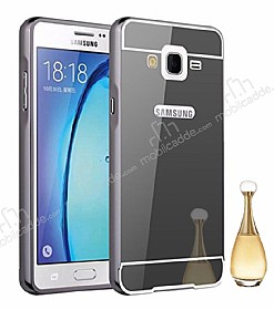 Eiroo Mirror Samsung Galaxy On7 Metal Kenarl Aynal Siyah Rubber Klf