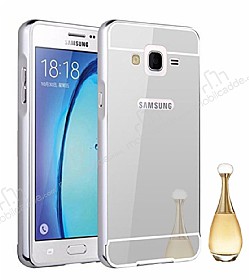 Eiroo Mirror Samsung Galaxy On7 Metal Kenarl Aynal Silver Rubber Klf