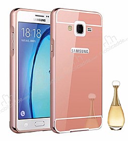 Eiroo Mirror Samsung Galaxy On7 Metal Kenarl Aynal Rose Gold Rubber Klf