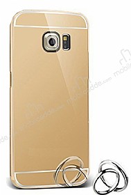 Eiroo Mirror Samsung Galaxy S6 Edge Metal Kenarl Aynal Gold Rubber Klf