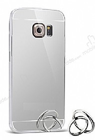 Eiroo Mirror Samsung Galaxy S6 Edge Metal Kenarl Aynal Silver Rubber Klf
