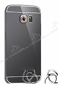 Eiroo Mirror Samsung Galaxy S6 Edge Metal Kenarl Aynal Siyah Rubber Klf