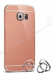 Eiroo Mirror Samsung Galaxy S6 Edge Plus Metal Kenarl Aynal Rose Gold Rubber Klf
