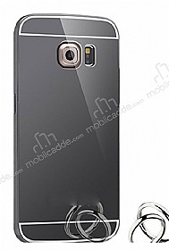 Eiroo Mirror Samsung Galaxy S6 Edge Plus Metal Kenarl Aynal Siyah Rubber Klf
