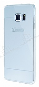 Eiroo Mirror Samsung Galaxy S6 Edge Plus Silikon Kenarl Aynal Silver Rubber Klf