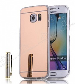 Eiroo Mirror Samsung Galaxy S6 Edge Silikon Kenarl Aynal Rose Gold Rubber Klf