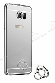 Eiroo Mirror Samsung Galaxy S7 Edge Metal Kenarl Aynal Silver Rubber Klf