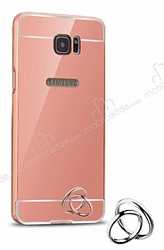Eiroo Mirror Samsung Galaxy S7 Edge Metal Kenarl Aynal Rose Gold Rubber Klf