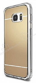 Eiroo Mirror Samsung Galaxy S7 Edge Silikon Kenarl Aynal Gold Rubber Klf