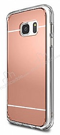 Eiroo Mirror Samsung Galaxy S7 Edge Silikon Kenarl Rose Gold Rubber Klf